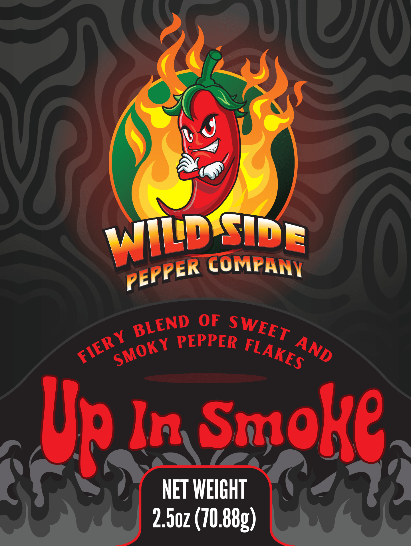 Dive into the wildly bold smoky flavor of Up In Smoke - Wild Side Pepper Flakes!

This fiery SALT FREE blend of SWEET and SMOKY peppers delivers just the right amount of heat, turning any dish into a wild smoky party.