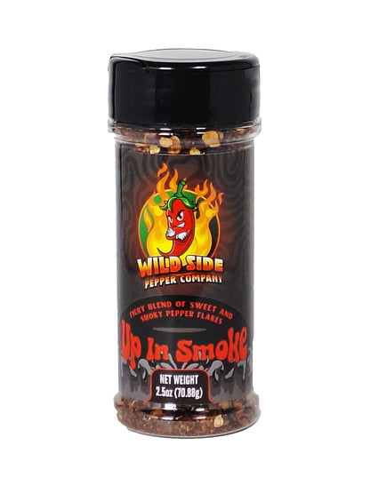 Dive into the wildly bold smoky flavor of Up In Smoke - Wild Side Pepper Flakes!

This fiery blend of sweet and smoky peppers delivers just the right amount of heat, turning any dish into a wild smoky party. Wild Side Pepper Company