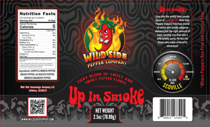 Dive into the wildly bold smoky flavor of Up In Smoke - Wild Side Pepper Flakes!

This fiery SALT FREE blend of SWEET and SMOKY peppers delivers just the right amount of heat, turning any dish into a wild smoky party.
